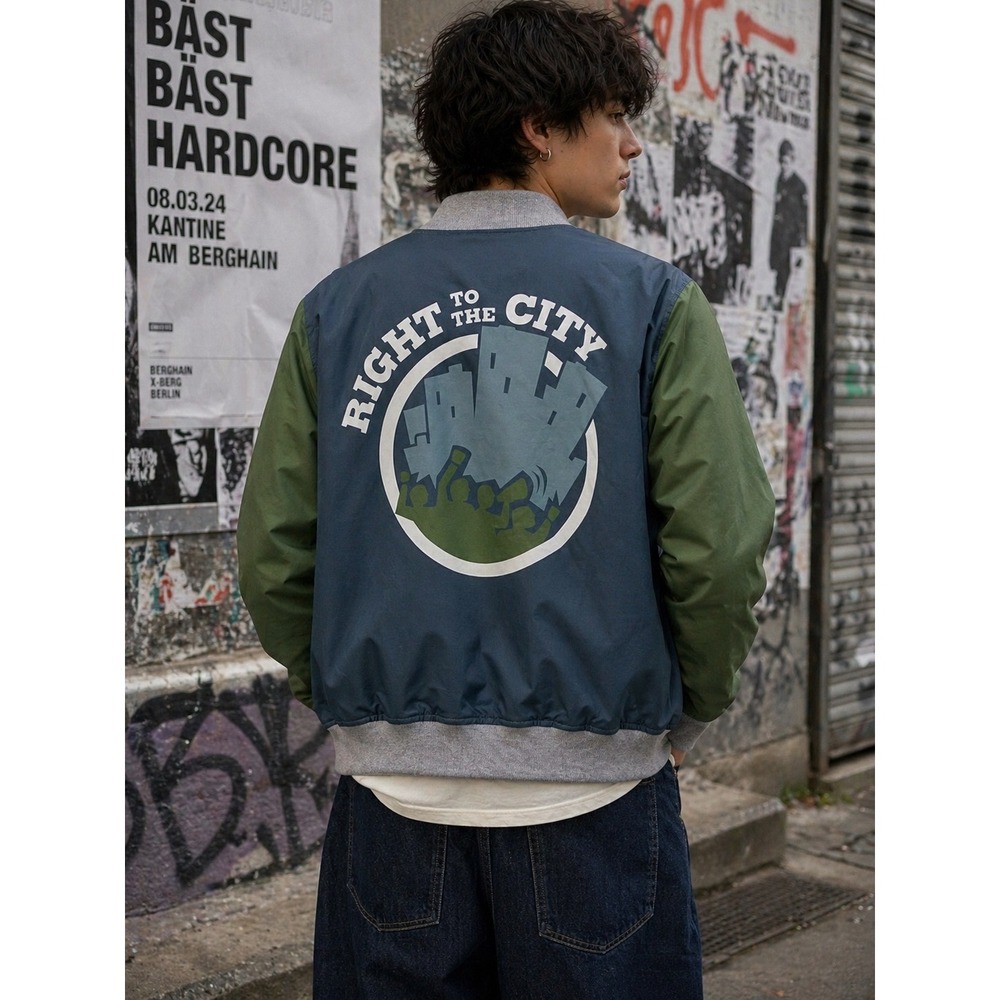 Right to the City Bomber Jacket Streetwear‎ Urban Activist Coat Unisex Size L
